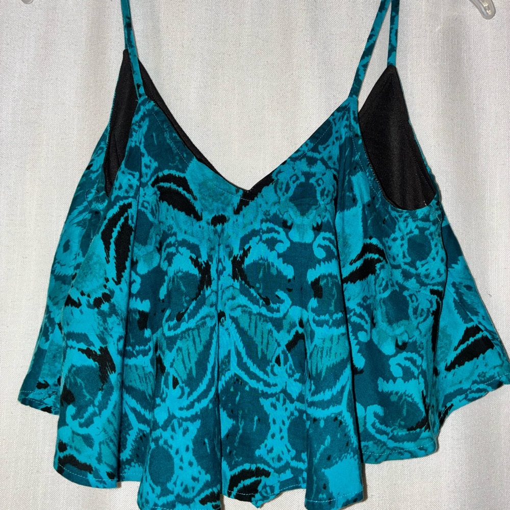 Angie Teal and Black Patterned Cropped Camisole